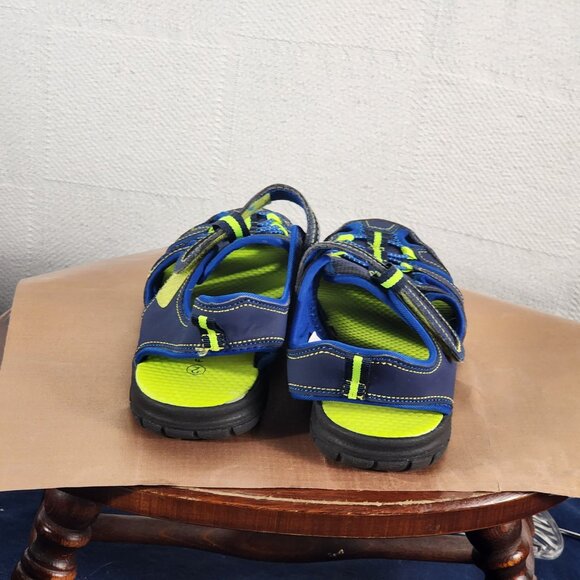 Falls Creek Navy and Lime Green Velcro Strap Closed Toe Bungee Jack Sandals Sz 2 - Picture 13 of 16